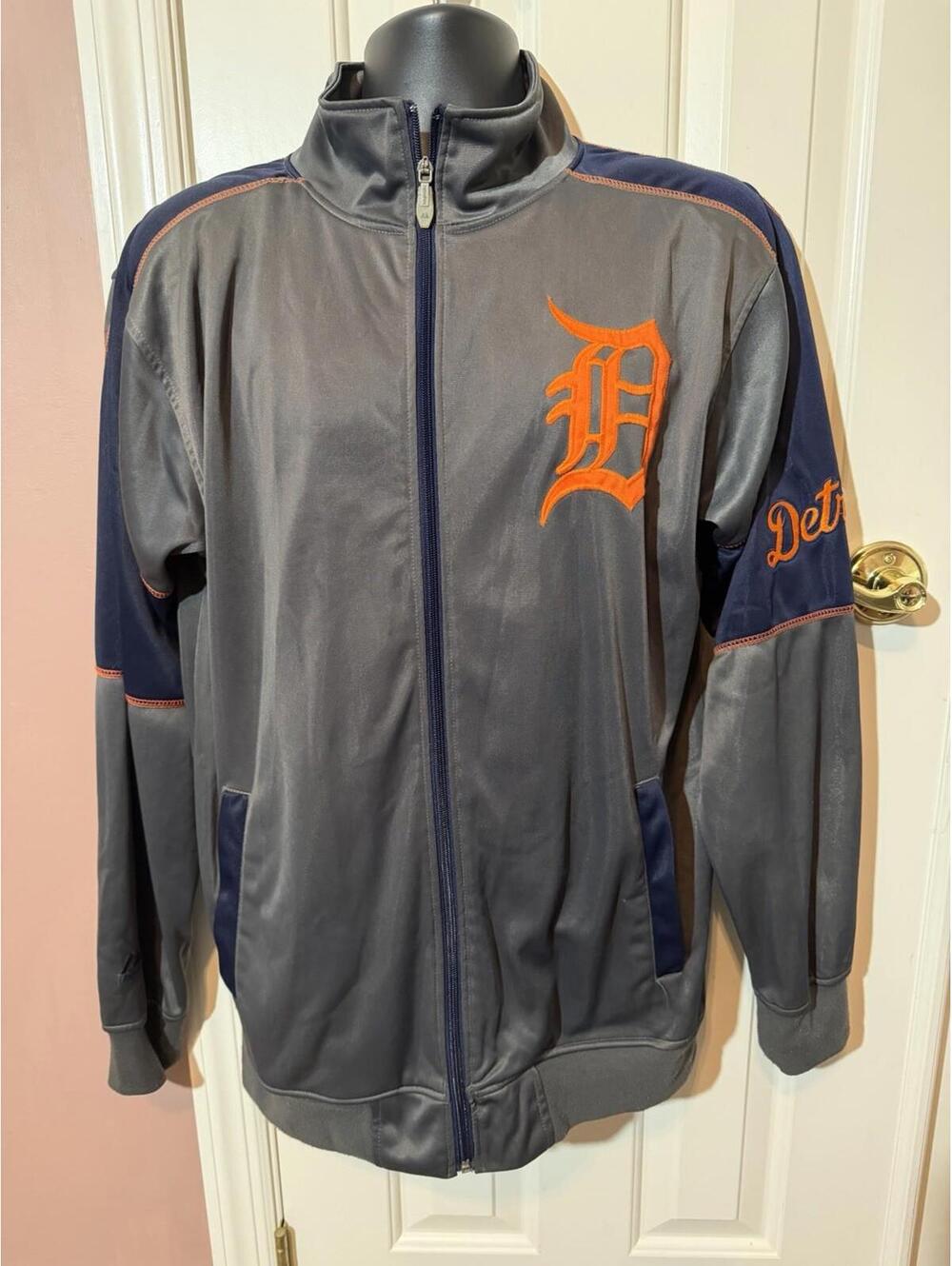 Vintage Majestic Detroit Tigers Track Jacket Mens Size Medium Tall Embroidered